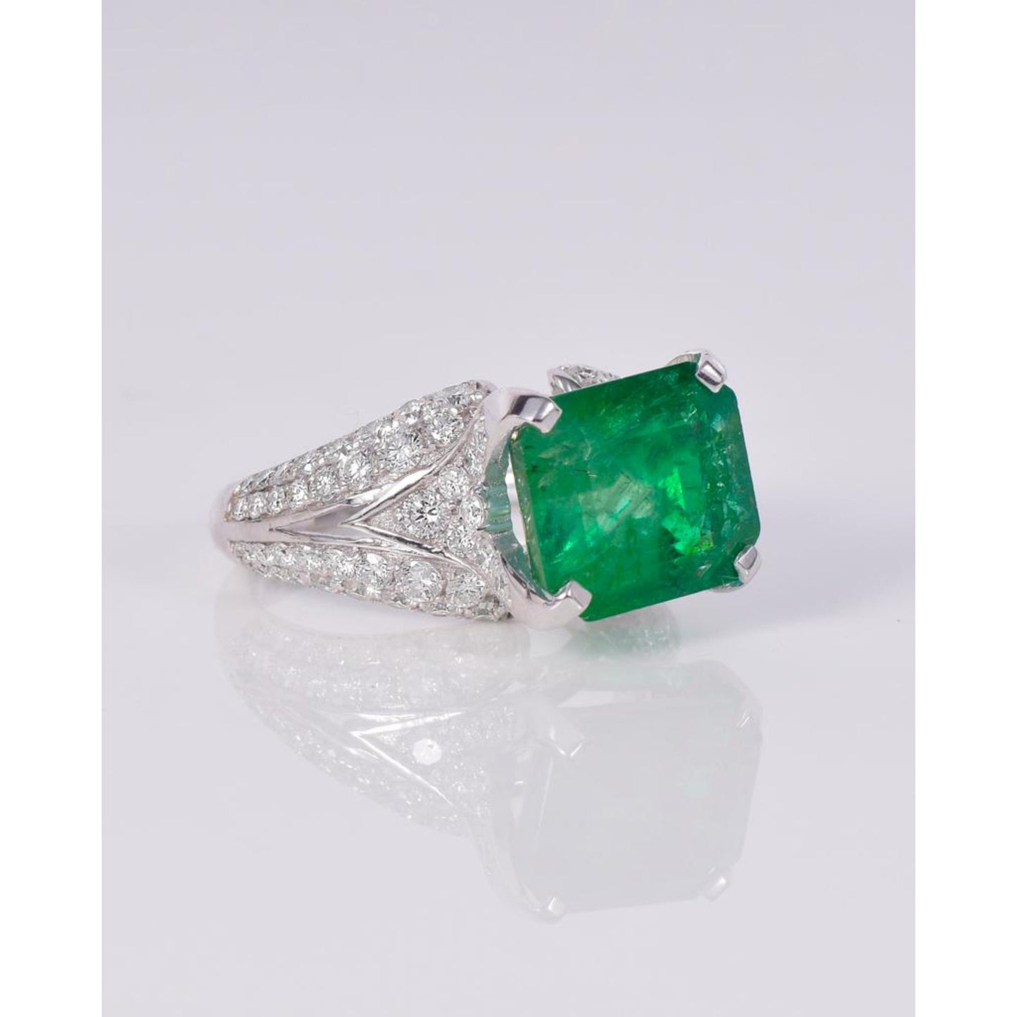 Vintage Emerald Statement Ring, Unique 5.5 Carat Natural Emerald Engagement Ring, Art Deco Emerald Gold Ring, Diamond Wedding Ring for women