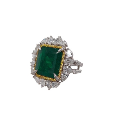 Edwardianischer 4 Karat natürlicher Smaragd und Diamant Verlobungsring, zertifizierter natürlicher Smaragd Statement Ring, Vintage Smaragd Ehering