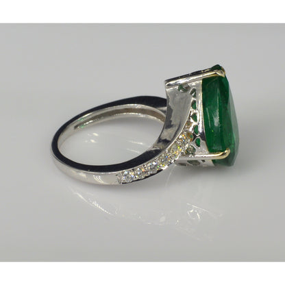 Antiker Verlobungsring mit natürlichem Smaragd im Birnenschliff, Art Deco Smaragd Statement Ring, Smaragd und Diamant Ehering für Sie