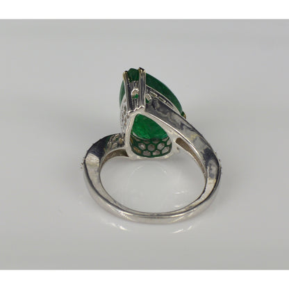 Antiker Verlobungsring mit natürlichem Smaragd im Birnenschliff, Art Deco Smaragd Statement Ring, Smaragd und Diamant Ehering für Sie