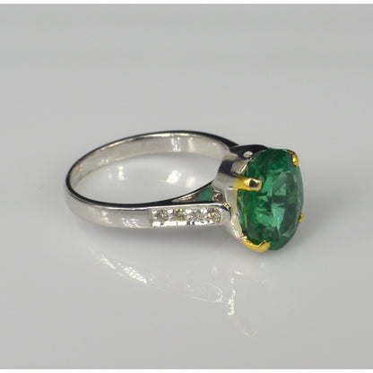 Oval geschliffener natürlicher Smaragd-Verlobungsring, Smaragd-Statement-Ring, Smaragd-Goldringe für Frauen, Diamant-Ehering, Jubiläumsring