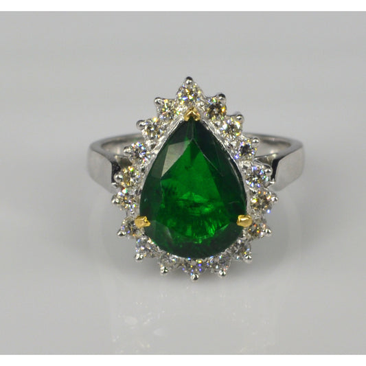 Halo Pear Emerald Engagement Ring, Art Deco Natural Emerald Statement Ring, Vintage Emerald and Diamond Wedding Ring, Unique Promise Ring