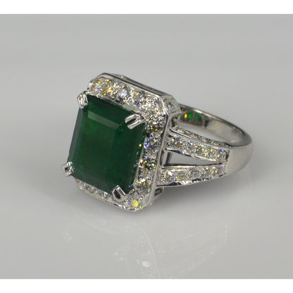 Antique 5 Carat Natural Emerald Engagement Ring, Art Deco Emerald Statement Ring, Halo Vintage Emerald Wedding Ring, Unique Promise Ring