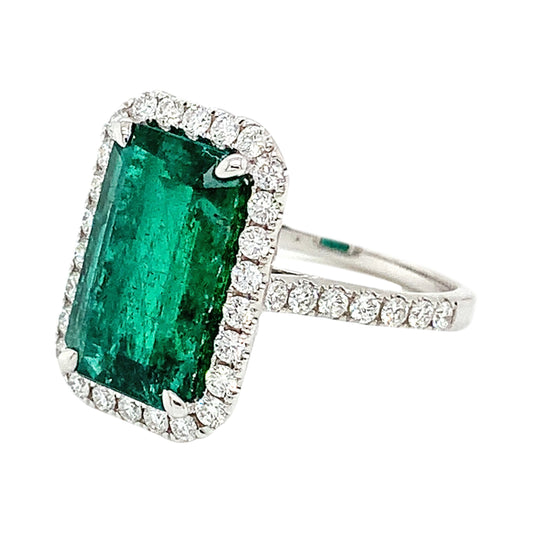 Halo 5 Carat Emerald Statement Ring, Art Deco Natural Emerald Engagement Ring Halo Diamond Wedding Ring for her Antique Emerald Promise Ring