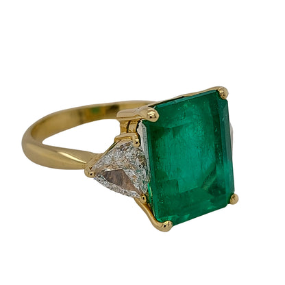 Minimalist 4 Carat Natural Emerald and Diamond Engagement Ring, 18K Gold Emerald Statement Ring, Emerald Wedding Ring, Anniversary Ring