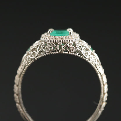 Antique Natural Emerald Engagement Ring, 14K Gold Vintage Emerald Wedding Ring, Victorian Unique Emerald Promise Ring For Her May Birthstone