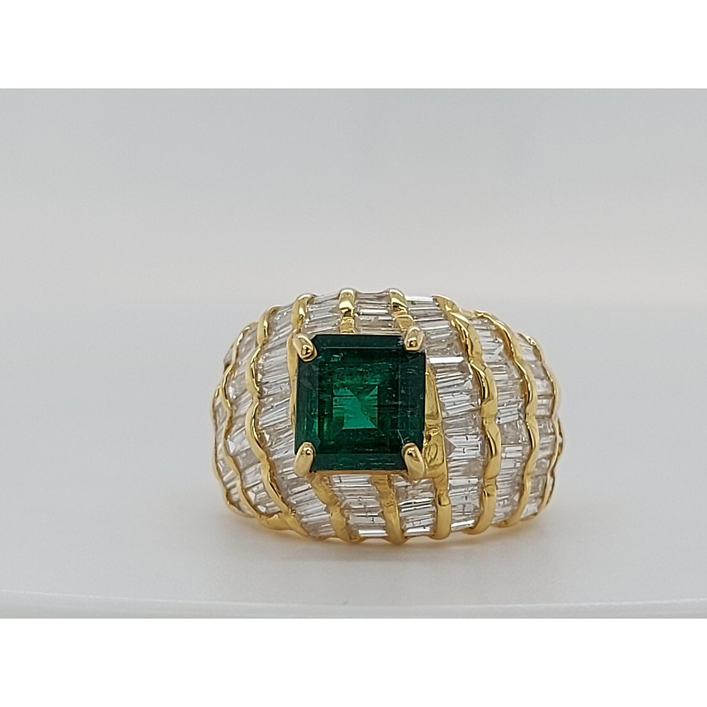 Alianza de boda con esmeralda de corte vintage, anillo de oro con halo de esmeralda, anillo de compromiso con esmeralda natural, anillo llamativo de esmeralda y diamantes de estilo art déco