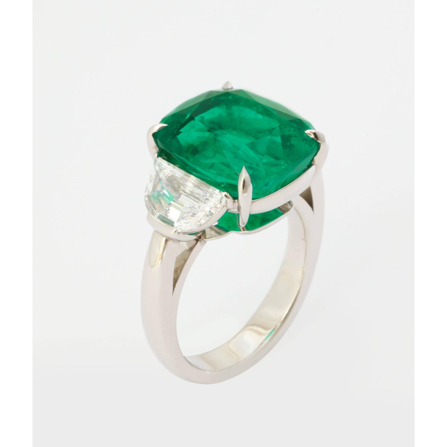 4 Carat Cushion Emerald and Diamond Engagement Ring, Emerald Gold Ring, Natural Emerald Wedding Ring, Antique Emerald Statement Ring