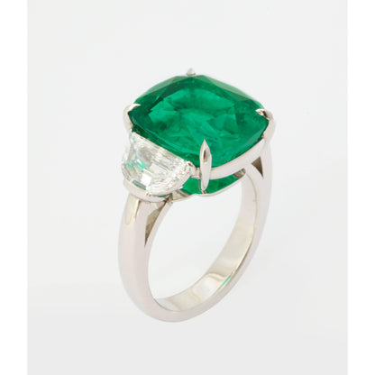 4 Carat Cushion Emerald and Diamond Engagement Ring, Emerald Gold Ring, Natural Emerald Wedding Ring, Antique Emerald Statement Ring