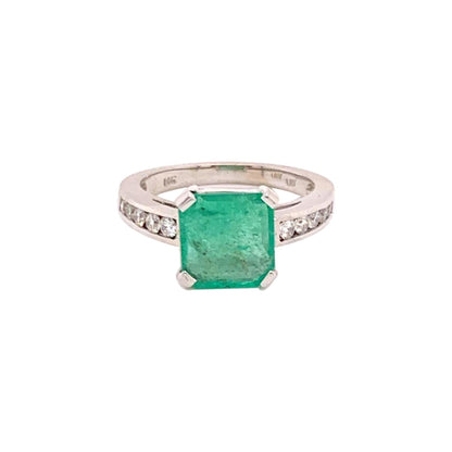 Colombian Emerald and Diamond Engagement Ring, Minimalist Emerald Gold Ring, Natural Emerald Wedding Ring, Antique Emerald Statement Ring