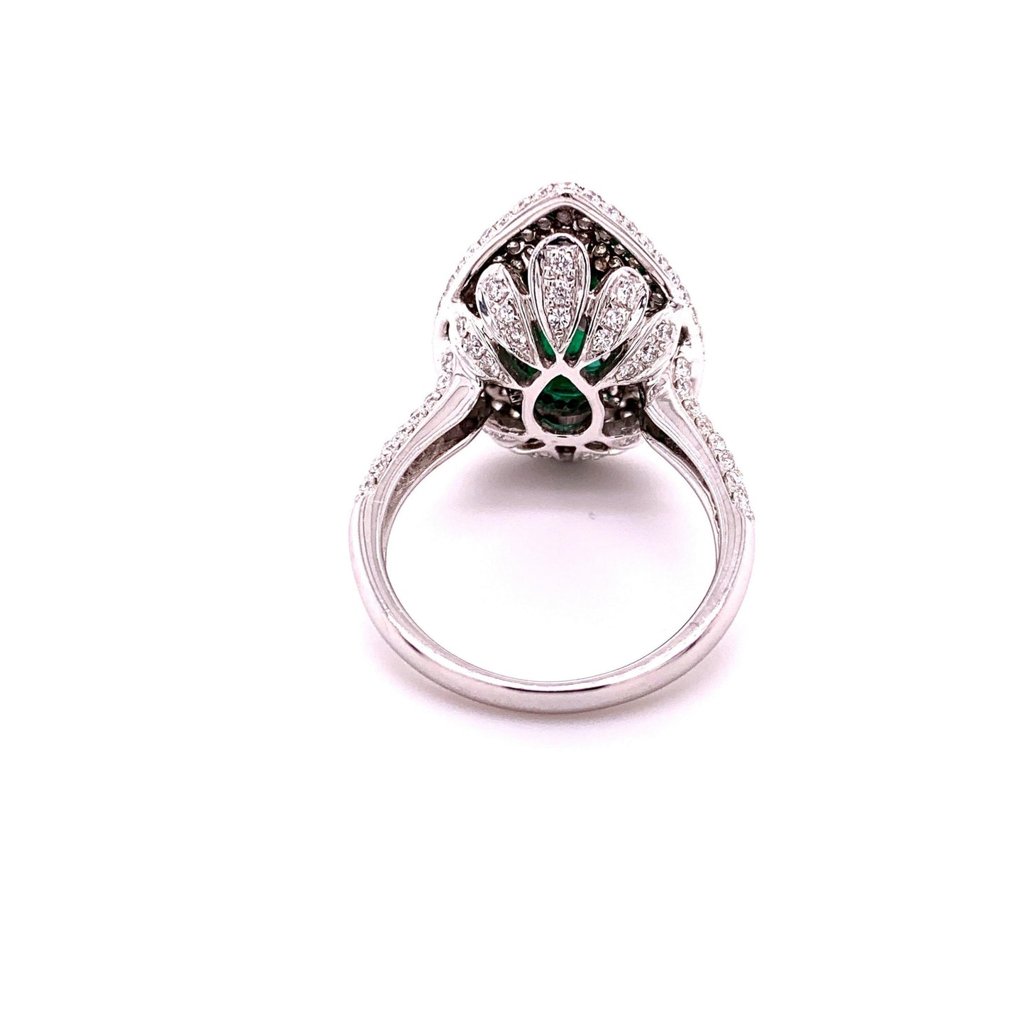 Art Deco Pear Cut Natural Emerald Engagement Ring, Antique Engagement Ring, Vintage Double Halo Emerald and Diamond Wedding Ring, Statement