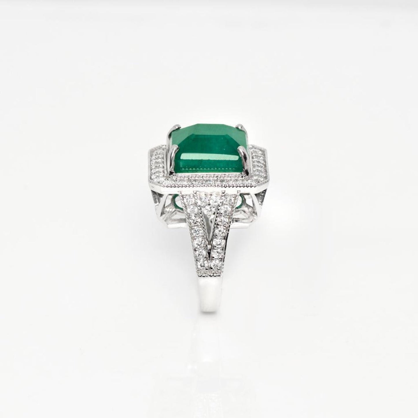 Antique Halo Emerald Engagement Ring, Emerald Gold Ring, Natural Emerald Wedding Ring, Art Deco Emerald and Diamond Ring, Statement Ring