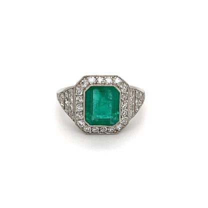 Antique Halo Emerald Engagement Ring, Emerald Gold Ring, Natural Emerald Wedding Ring, Art Deco Emerald and Diamond Ring, Statement Ring