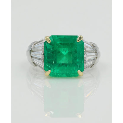 Anillo de compromiso de diamantes y esmeralda de 4 quilates, anillo minimalista de oro con esmeralda, anillo de bodas con esmeralda natural, anillo llamativo con esmeralda antigua