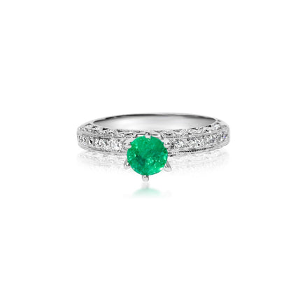 Certified Emerald Engagement Ring, Natural Emerald Wedding Ring for her, Antique Emerald Gold Ring, Emerald Statement Ring for Her