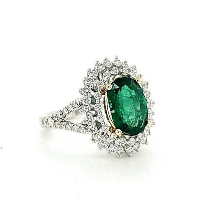 Victorian Certified Natural Emerald Engagement Ring, Antique Floral Emerald and Diamond Wedding Ring Vintage Emerald Statement Ring