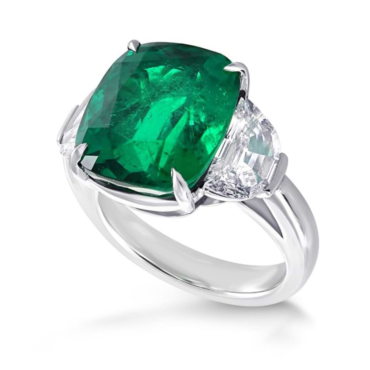 Unique 4 Carat Emerald Engagement Ring, Minimalist Emerald Gold Ring, Antique Natural Emerald and Diamond Engagement Ring, Statement Ring