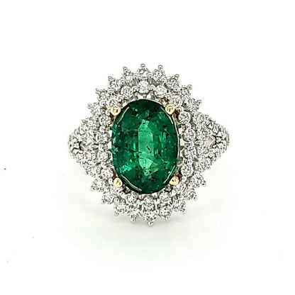 Victorian Certified Natural Emerald Engagement Ring, Antique Floral Emerald and Diamond Wedding Ring Vintage Emerald Statement Ring