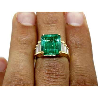 Unique Natural Emerald Engagement Ring 14K Gold Rare Certified Emerald Gold Wedding Ring for her Minimalist Emerald Statement Ring for Women