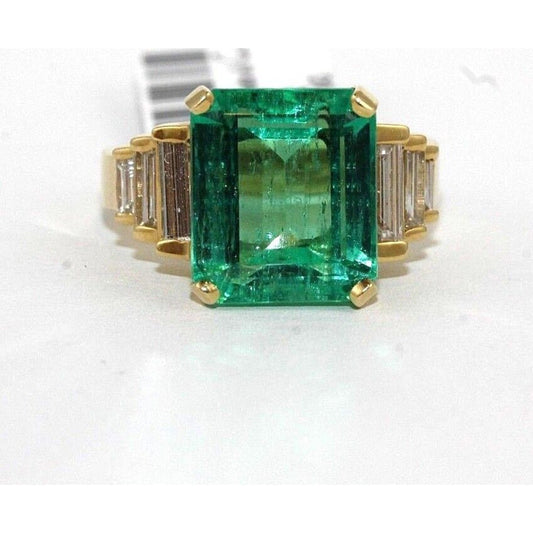 Unique Natural Emerald Engagement Ring 14K Gold Rare Certified Emerald Gold Wedding Ring for her Minimalist Emerald Statement Ring for Women