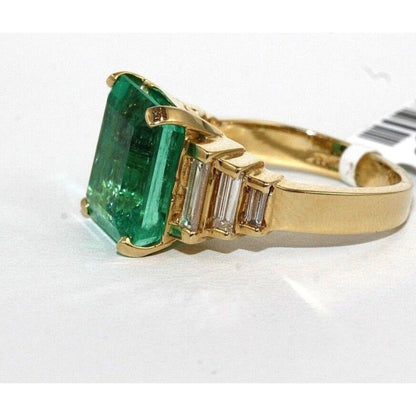 Unique Natural Emerald Engagement Ring 14K Gold Rare Certified Emerald Gold Wedding Ring for her Minimalist Emerald Statement Ring for Women