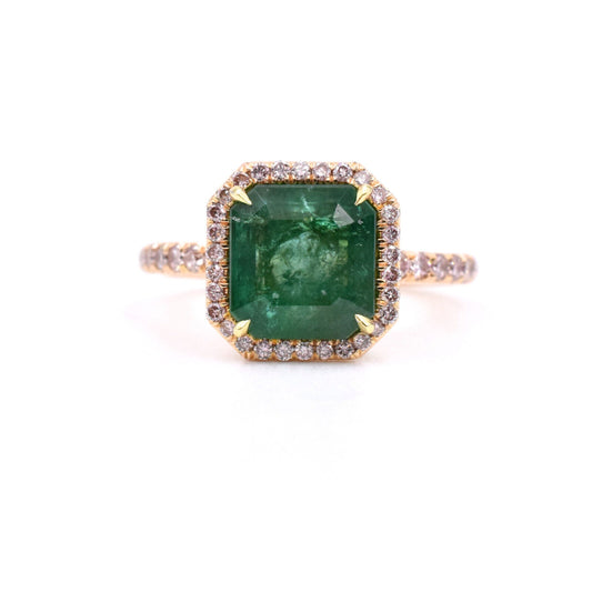 Anillo de compromiso con esmeralda antigua, anillo de declaración vintage con esmeralda natural para ella, anillo de bodas de oro con esmeralda único para ella, regalo de aniversario