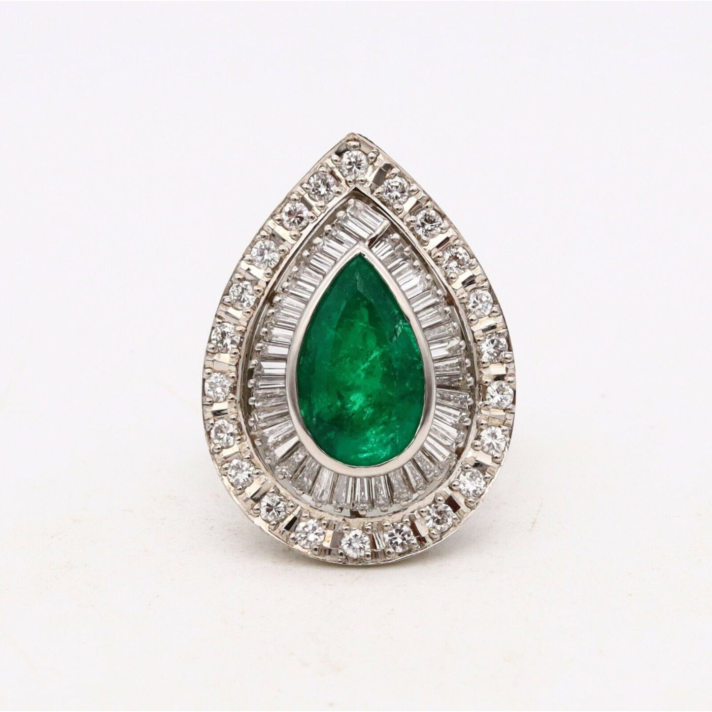 14K Gold Art Deco Vintage Emerald Engagement Ring, Double Halo Emerald and Diamond Statement Ring for her, Natural Emerald Wedding Ring