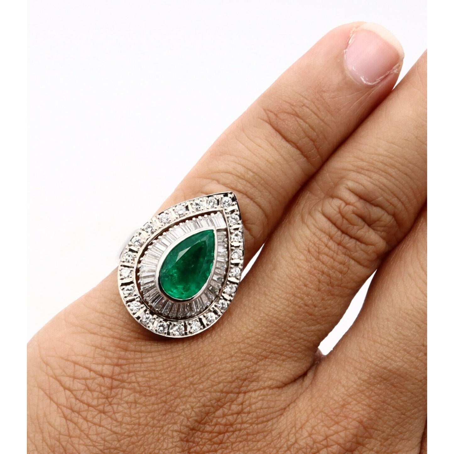 14K Gold Art Deco Vintage Emerald Engagement Ring, Double Halo Emerald and Diamond Statement Ring for her, Natural Emerald Wedding Ring