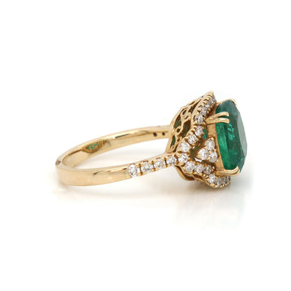 Art Deco Emerald Engagement Ring, 14K Gold Natural Emerald Wedding Ring for her, Halo Emerald Gold Ring, Statement Ring, Gift for Women