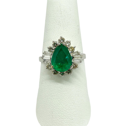 Vintage Pear Emerald Engagement Ring, Halo Natural Emerald and Diamond Statement Ring for her Emerald Gold Ring Natural Emerald Wedding Ring