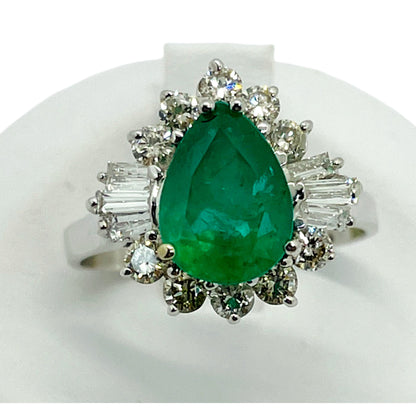 Vintage Pear Emerald Engagement Ring, Halo Natural Emerald and Diamond Statement Ring for her Emerald Gold Ring Natural Emerald Wedding Ring