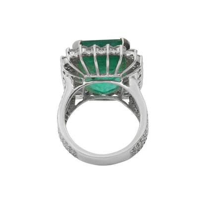 14K Gold Vintage Emerald Engagement Ring, Art Deco Emerald Gold Ring, Halo Natural Emerald and Diamond Wedding Ring, Emerald Statement Ring,