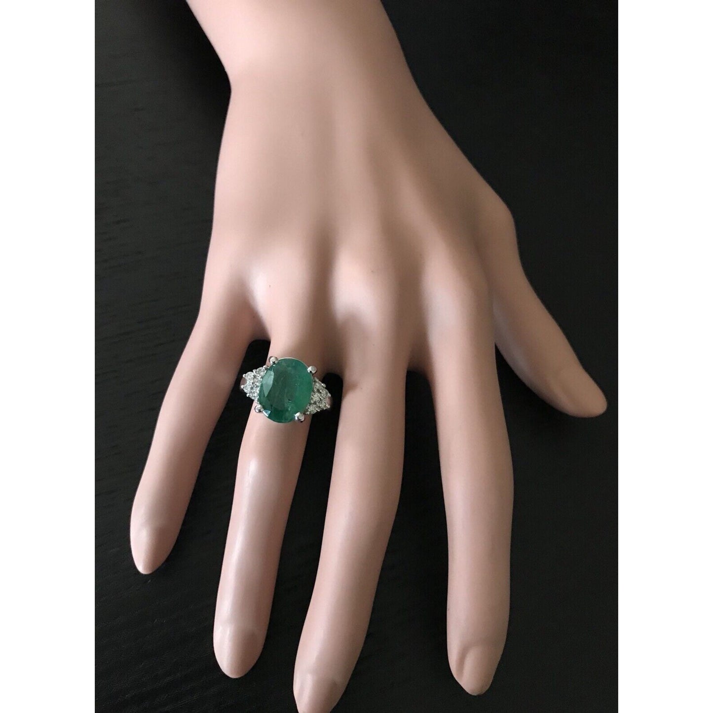 Anillo de compromiso con esmeralda de talla ovalada de 4 quilates, anillo llamativo con esmeralda natural de 14 quilates y diamantes para ella, anillo de bodas vintage con esmeralda, anillo de promesa