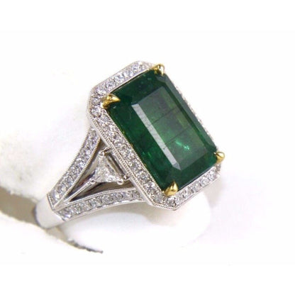 4 Carat Emerald Engagement Ring, 14K Gold Vintage Emerald Gold Ring, Natural Emerald and Diamond Wedding Ring, Halo Emerald Statement Ring,