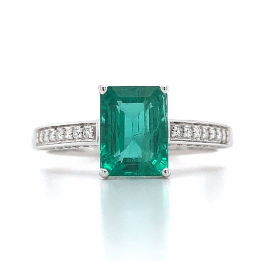 14K Gold Antique Emerald Engagement Ring, Natural Emerald and Diamond Wedding Ring for her, Emerald Statement Ring for Women, Gift for her