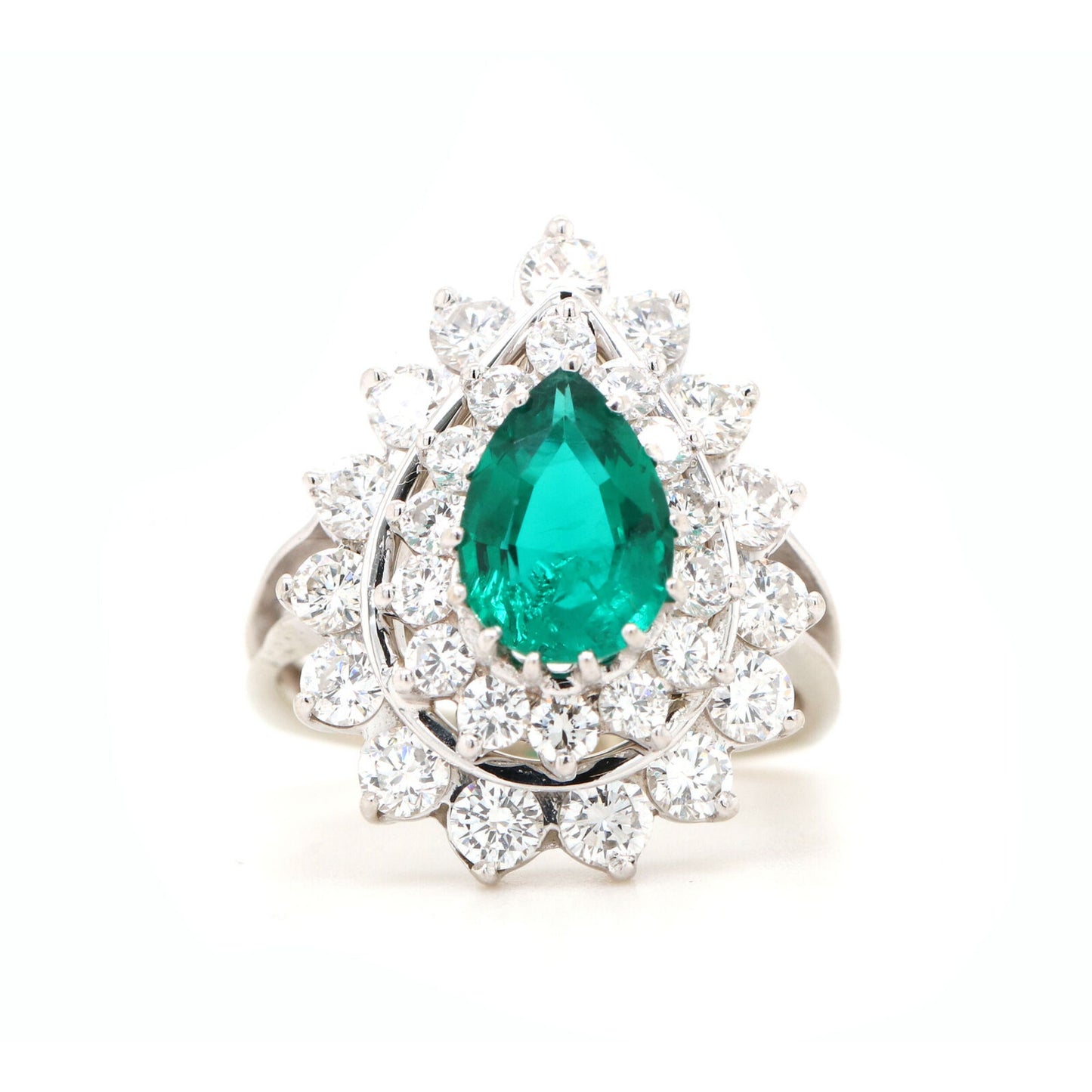 Antique Pear Emerald Engagement Ring, 14K Gold Emerald Statement Ring for her, Unique Emerald Gold Ring Natural Emerald Wedding Ring