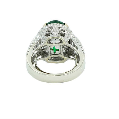 14K Gold Antique Emerald Engagement Ring, Vintage Emerald and Diamond Statement Ring for her, Unique Natural Emerald Wedding Ring