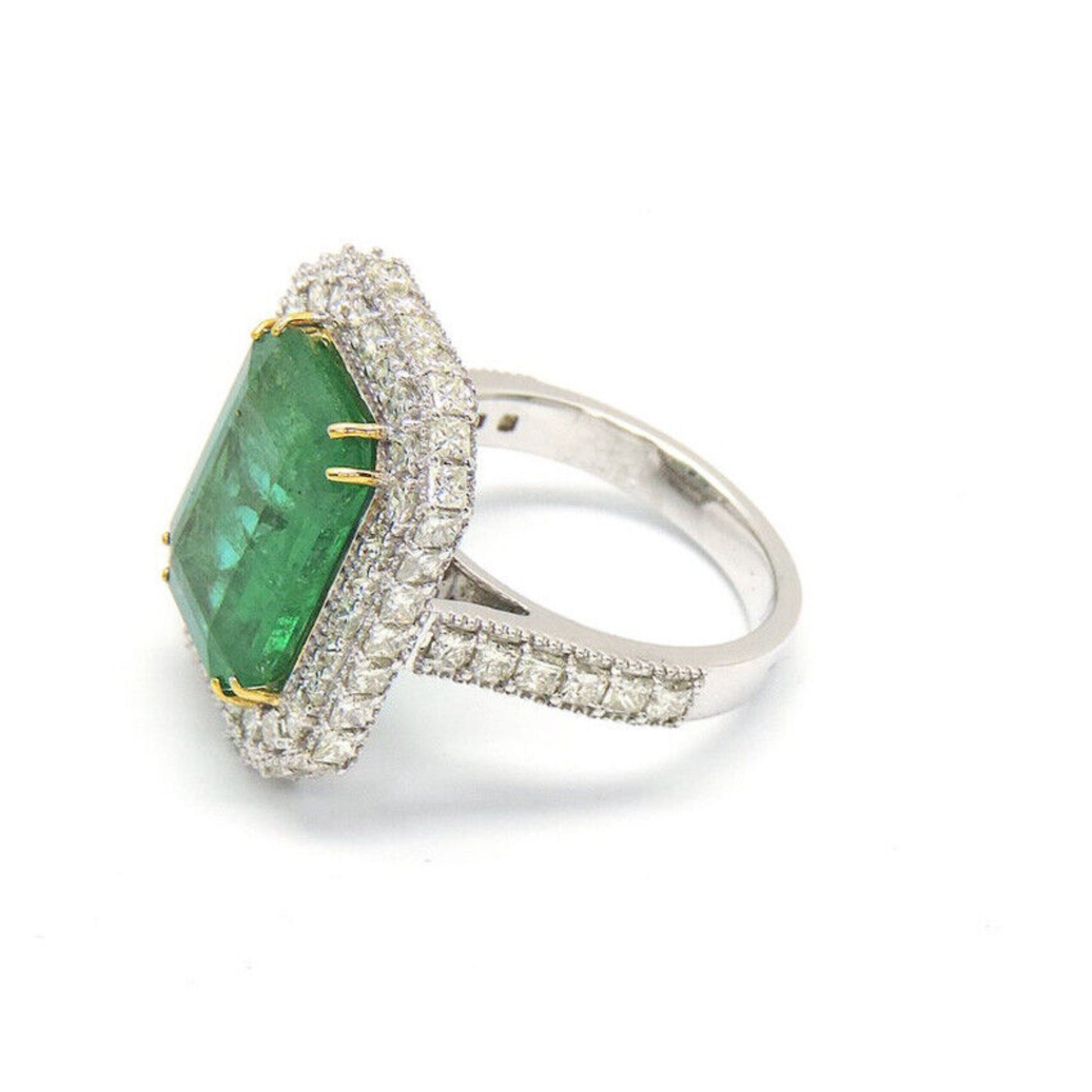 Anillo de compromiso con halo grande de esmeralda natural, anillo de bodas victoriano de oro de 14 quilates con esmeralda y diamantes para ella, anillo llamativo de esmeralda, regalo para ella