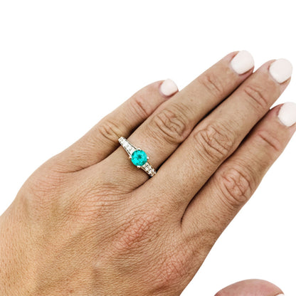 Anillo de compromiso con esmeralda natural de talla redonda, anillo de bodas con esmeralda estilo art déco para mujer, anillo de compromiso único, anillo llamativo con esmeralda