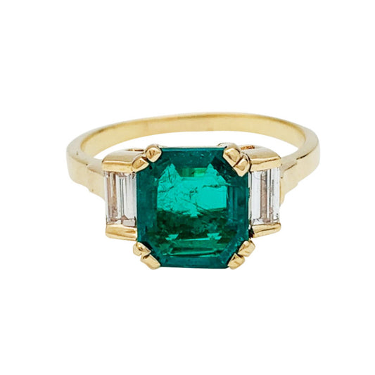 14K Gold Natural Emerald Engagement Ring, Minimalist Emerald and Diamond Wedding Ring for Women, Engagement Ring, Emerald Statement Ring