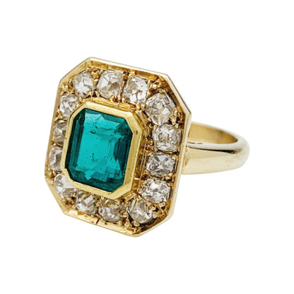 Antique Emerald Ring, Vintage Natural Emerald Engagement Ring, Emerald Gold Ring, Unique Emerald and Diamond Wedding Ring, Statement Ring