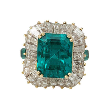 14K Gold Antique Natural Emerald Engagement Ring, Cocktail Ring, Art Deco Emerald and Diamond Wedding Ring for Women, Emerald Statement Ring