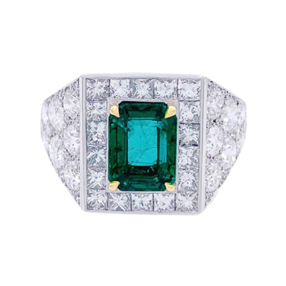 14K Solid Gold Natural Emerald Engagement Ring, Art Deco Emerald and Diamond Wedding Band for Women, Cocktail Ring, Emerald Statement Ring