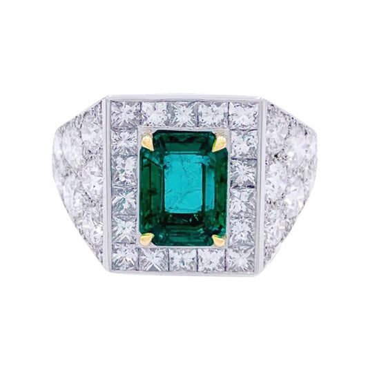 14K Solid Gold Natural Emerald Engagement Ring, Art Deco Emerald and Diamond Wedding Band for Women, Cocktail Ring, Emerald Statement Ring