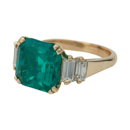 14K Gold Natural Emerald and Diamond Engagement Ring, Antique Art Deco Emerald Wedding Ring for Women, Cocktail Ring, Emerald Statement Ring