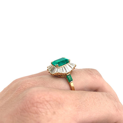 14K Gold Antique Natural Emerald Engagement Ring, Cocktail Ring, Art Deco Emerald and Diamond Wedding Ring for Women, Emerald Statement Ring