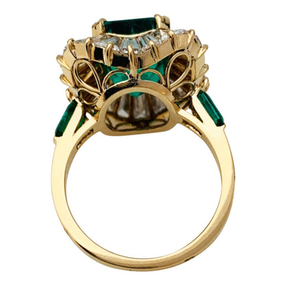 14K Gold Antique Natural Emerald Engagement Ring, Cocktail Ring, Art Deco Emerald and Diamond Wedding Ring for Women, Emerald Statement Ring