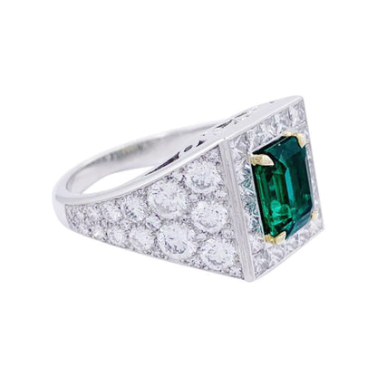 14K Solid Gold Natural Emerald Engagement Ring, Art Deco Emerald and Diamond Wedding Band for Women, Cocktail Ring, Emerald Statement Ring