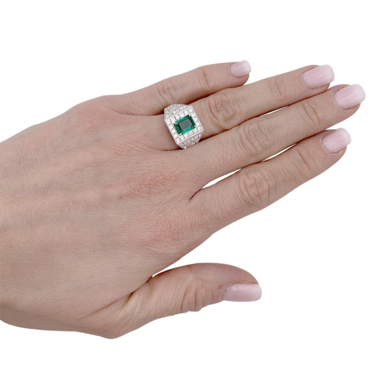 14K Solid Gold Natural Emerald Engagement Ring, Art Deco Emerald and Diamond Wedding Band for Women, Cocktail Ring, Emerald Statement Ring