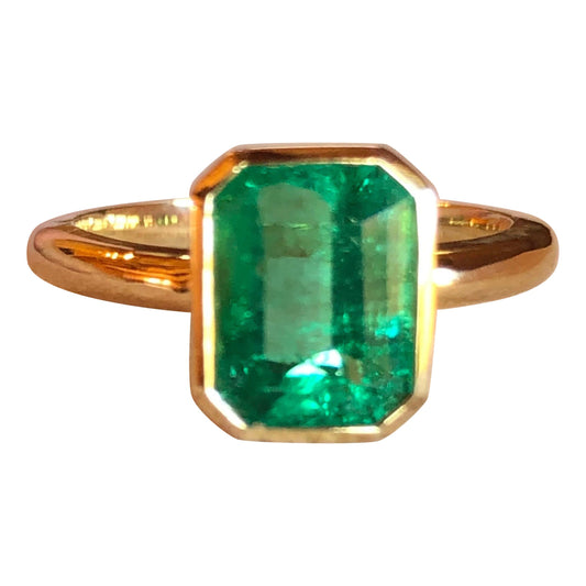 14K Gold Antique Emerald Gold Ring, Minimalist Natural Emerald Engagement Ring, Unique Emerald and Diamond Wedding Ring, Statement Ring